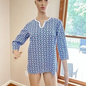 Talbots Tunic Top Petite Sz Small Cotton 3/4 Sleeve Boho Flowy‎ Natural Comfort